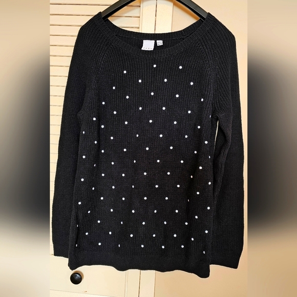 Elle Women's Black Knit Sweater with Polka Dots Size M - Picture 2 of 8